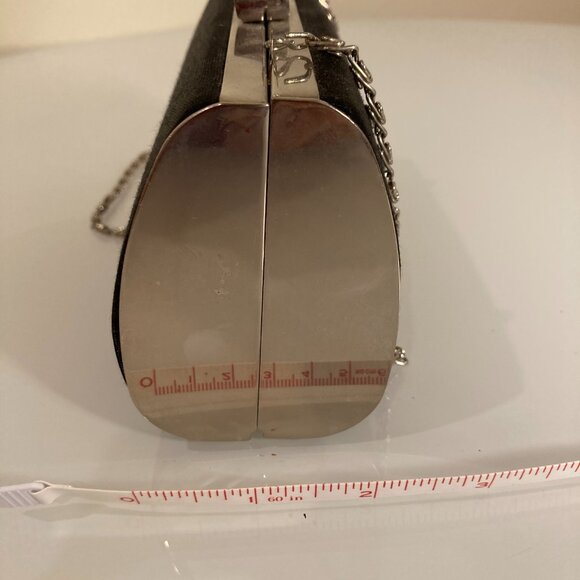 Black Satin Glitter Box Clutch Purse , Silver Diamante Crystal Clasp - Picture 4 of 12